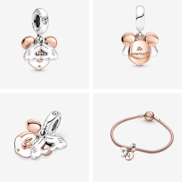Pandora Disney Mickey Mouse Double Dangle Charm Sterling silver, 14k rose gold - Picture 1 of 4